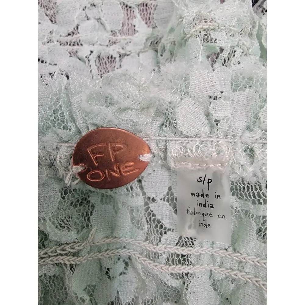 Free People FP One Madison Top Sz S Smocked Lace Sheer Hook-Front Bell Sleeve